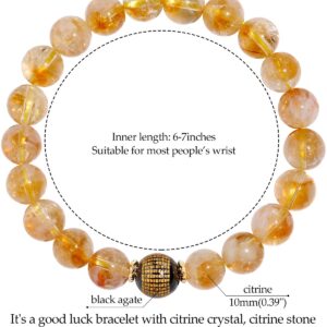 Jewever Geniune Natural Quartz Beaded Bracelet for Women Agate Sutra Beads Amulet Bracelet Stretch Healing Crystals and Gemstones Gifts for Jewelry (Citrine)