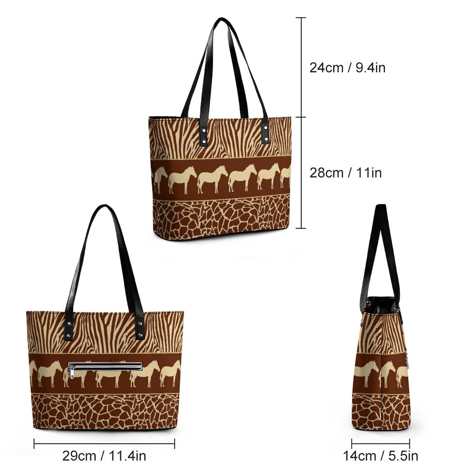 Womens Handbag Animals Horse Giraffe Prints Leather Tote Bag Top Handle Satchel Bags For Lady