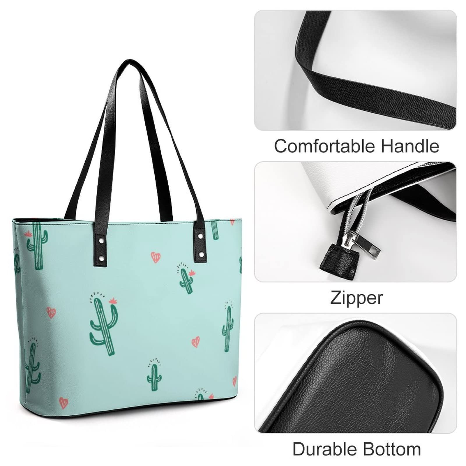 Womens Handbag Cactus Pattern Leather Tote Bag Top Handle Satchel Bags For Lady