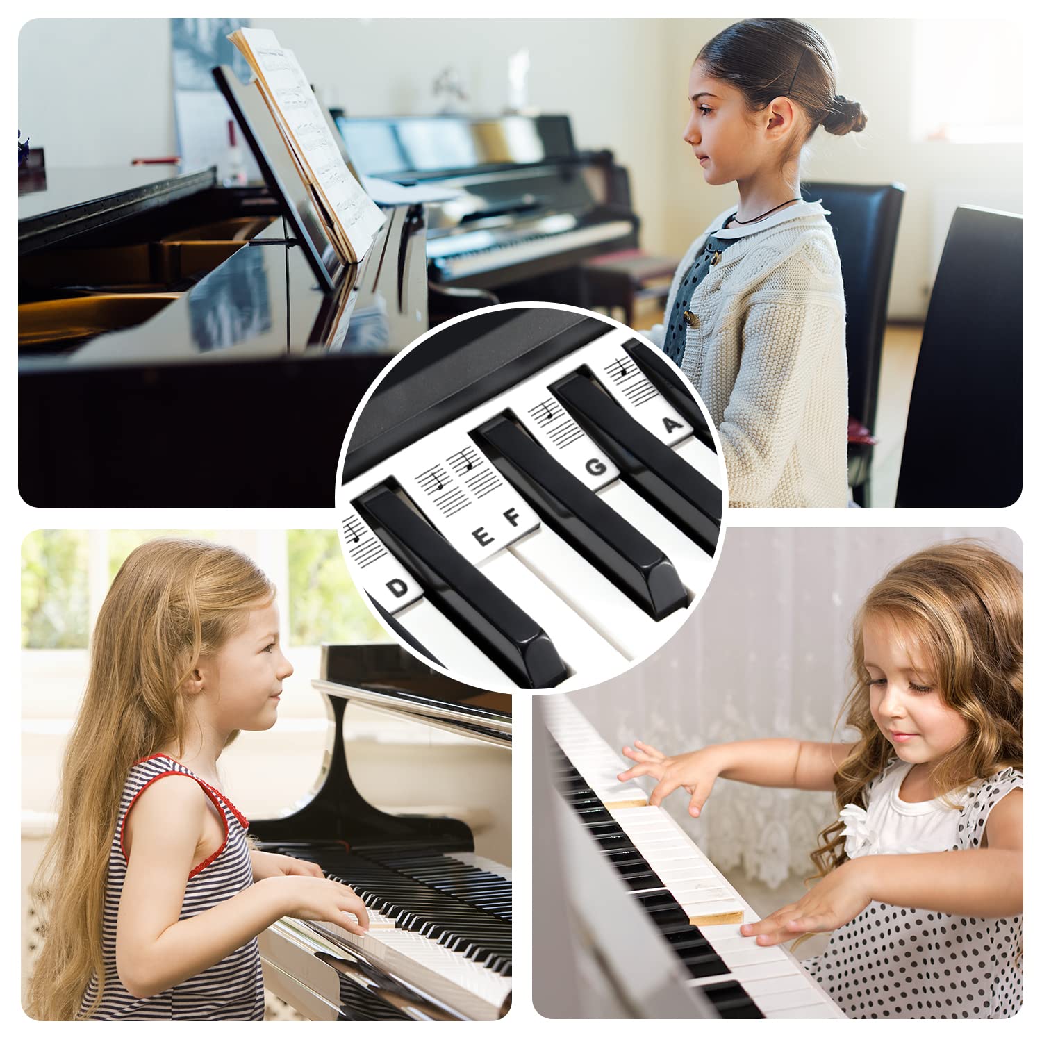 FRDERN Piano Notes Guide for Beginner, Removable Piano Keyboard Note Labels for Learning, Piano Accessories for 88-Key Full Size, No Need Stickers, Made of Silicone, Reusable… (Black)