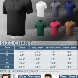 RQP Mens Zipper Polo Shirts Knit Wrinkle Free Casual Shirts Short/Long Sleeve,Stretch Fit Golf Shirts,Soft pullove，Black XL