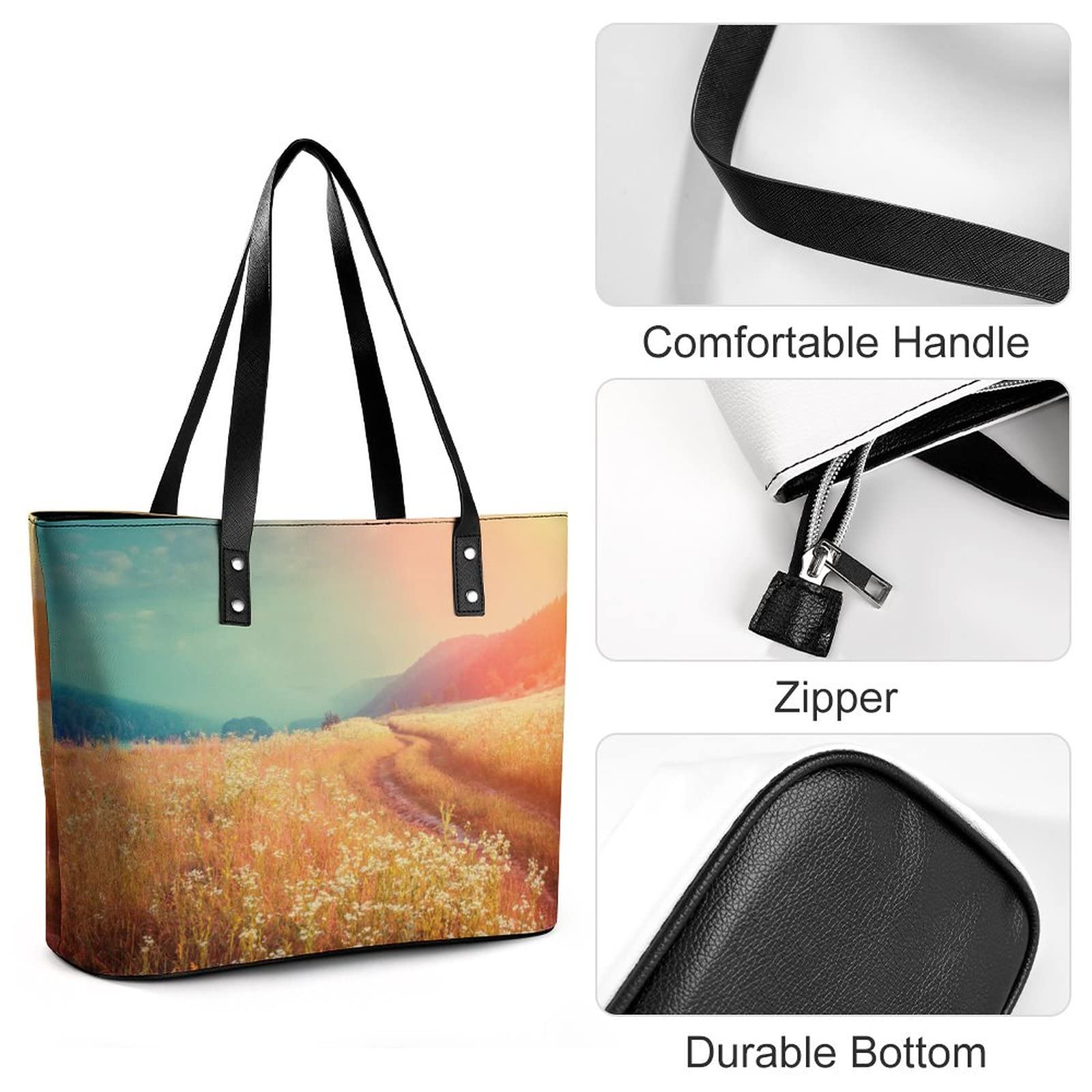 Womens Handbag Grass Sunlight Landscape Leather Tote Bag Top Handle Satchel Bags For Lady