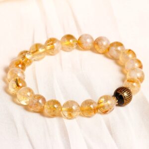 Jewever Geniune Natural Quartz Beaded Bracelet for Women Agate Sutra Beads Amulet Bracelet Stretch Healing Crystals and Gemstones Gifts for Jewelry (Citrine)