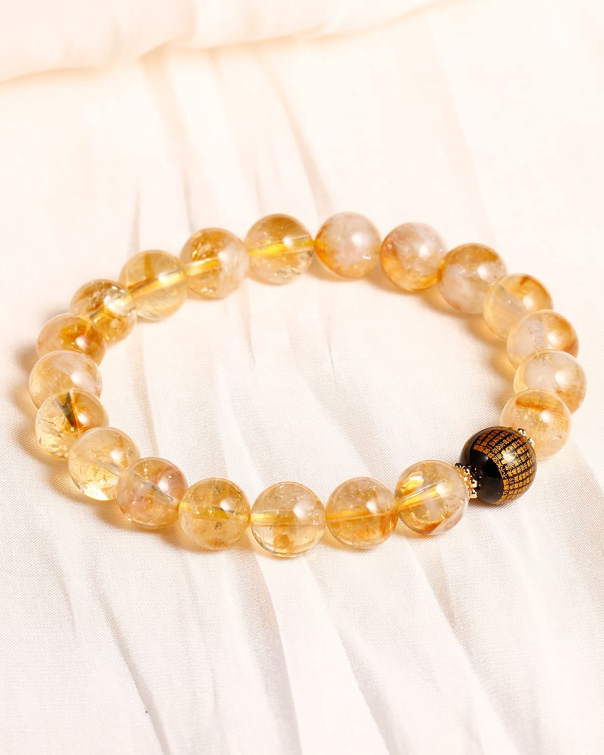 Jewever Geniune Natural Quartz Beaded Bracelet for Women Agate Sutra Beads Amulet Bracelet Stretch Healing Crystals and Gemstones Gifts for Jewelry (Citrine)