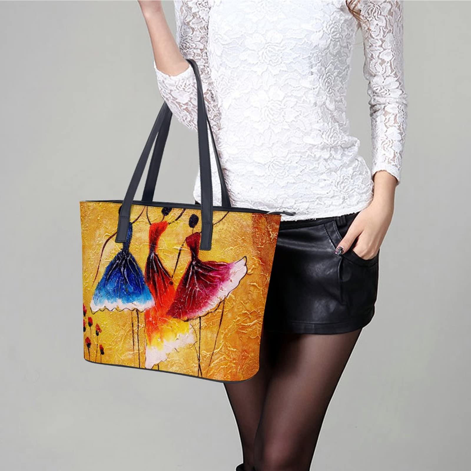 Womens Handbag Spanish Dance Girls Leather Tote Bag Top Handle Satchel Bags For Lady