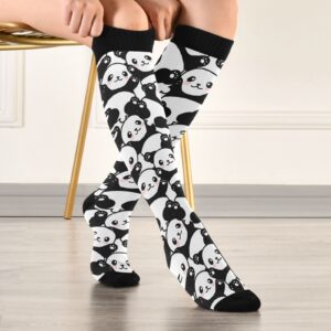 Kigai 1 Pair Cute Panda Compression Socks 20-30mmHg Knee High Women Socks Tube Athletic Stockings for Men Sport Soccer Running Cycling Medical Nurse Winter Travel