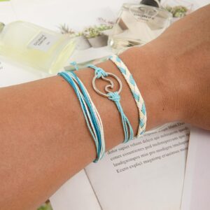 GFLPO Surfer Wave Bracelets for Women Summer Beach Bracelets Handmade Braided Rope Friendship Bracelets Boho Adjustable Waterproof Bracelets for Women Ocean Bracelets Beach Jewelry for Women