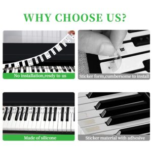 FRDERN Piano Notes Guide for Beginner, Removable Piano Keyboard Note Labels for Learning, Piano Accessories for 88-Key Full Size, No Need Stickers, Made of Silicone, Reusable… (Black)