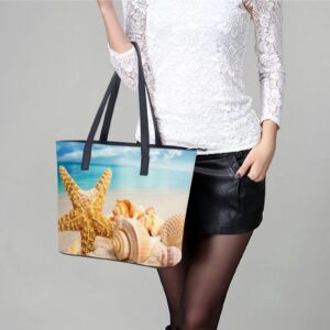 Womens Handbag Starfish And Seashells Leather Tote Bag Top Handle Satchel Bags For Lady