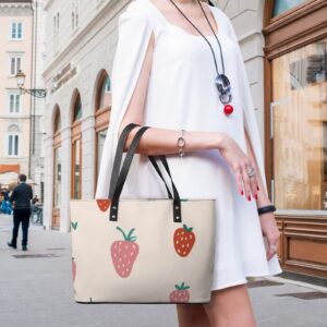 Womens Handbag Strawberry Fruit Berry Pattern Leather Tote Bag Top Handle Satchel Bags For Lady