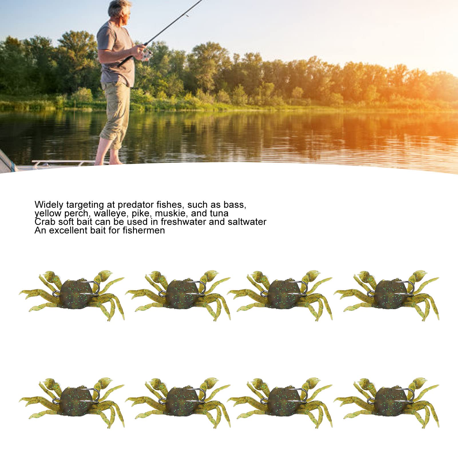 8Pcs 13cm Artificial Crab Bait, Fishing Tackle 3D Simulation Crab Soft Bait Lure 33.5g with Hooks for Saltwater, Sea Fishing Bait Traps