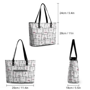 Womens Handbag Cats Doodles Pattern Leather Tote Bag Top Handle Satchel Bags For Lady