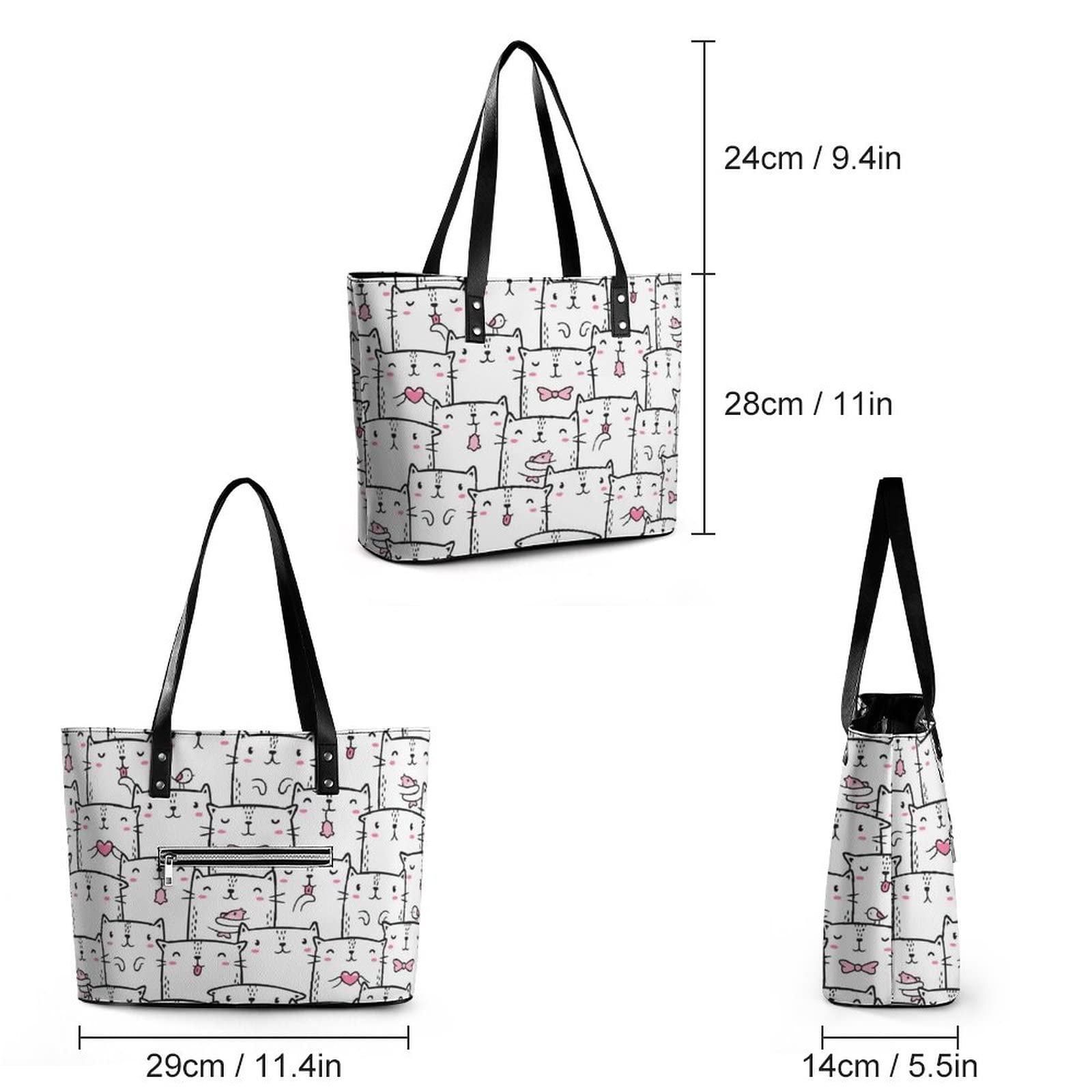 Womens Handbag Cats Doodles Pattern Leather Tote Bag Top Handle Satchel Bags For Lady