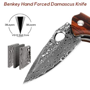 Benkey VG10 Damascus Abalone Seashells Pocket Knife and VG10 Damascus Natural Wood Pocket Knife Bundles