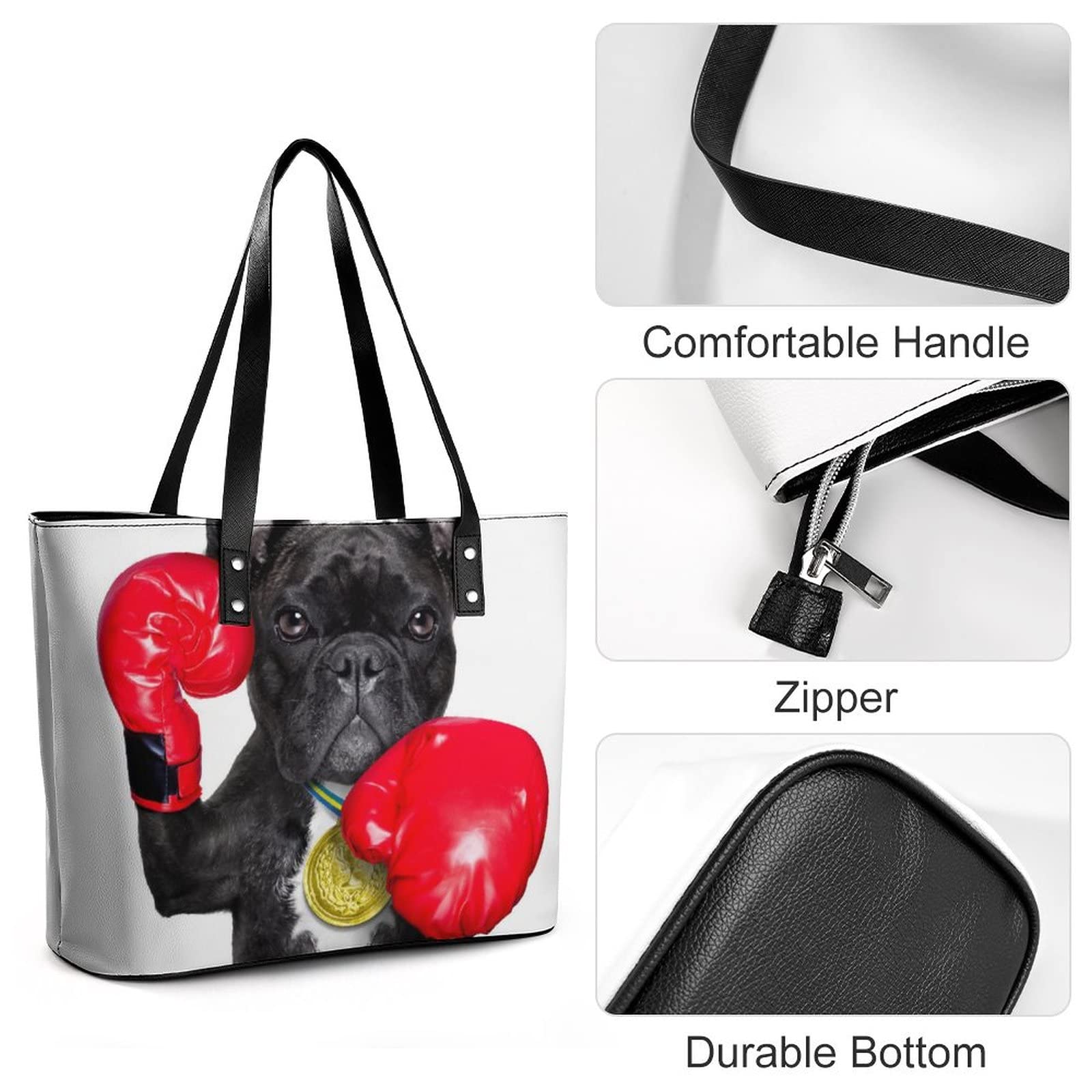 Womens Handbag French Bulldog Leather Tote Bag Top Handle Satchel Bags For Lady