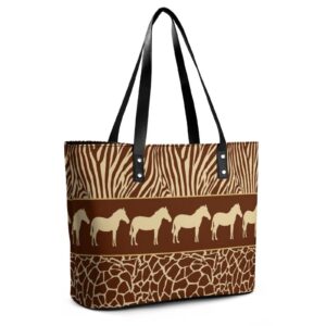 Womens Handbag Animals Horse Giraffe Prints Leather Tote Bag Top Handle Satchel Bags For Lady