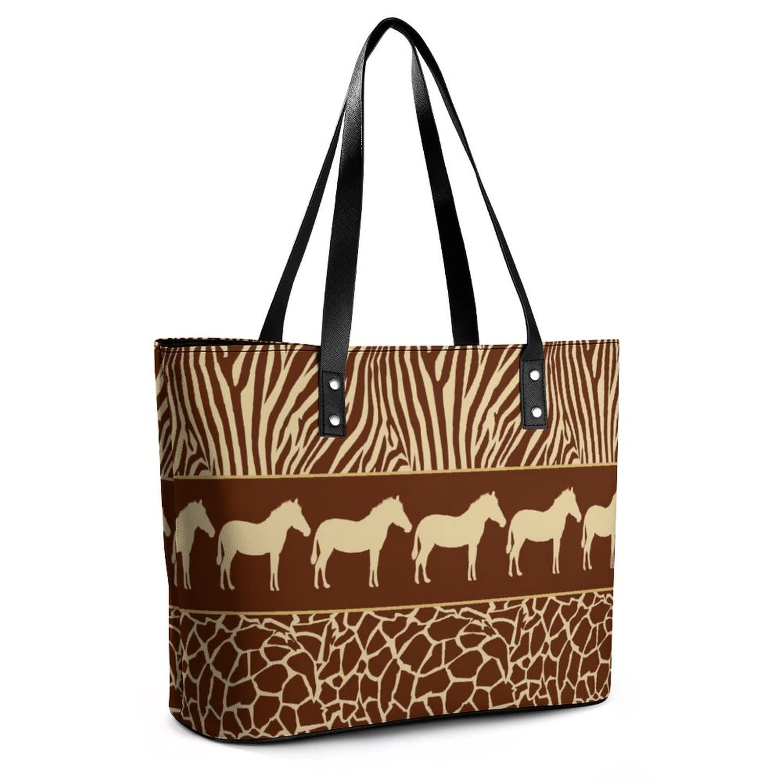 Womens Handbag Animals Horse Giraffe Prints Leather Tote Bag Top Handle Satchel Bags For Lady