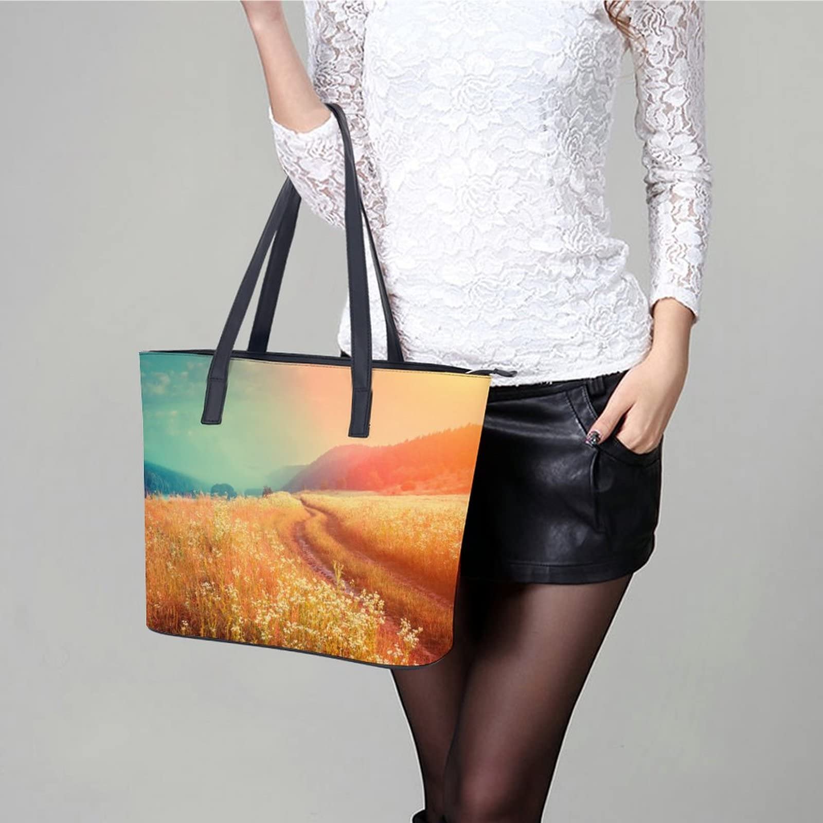 Womens Handbag Grass Sunlight Landscape Leather Tote Bag Top Handle Satchel Bags For Lady