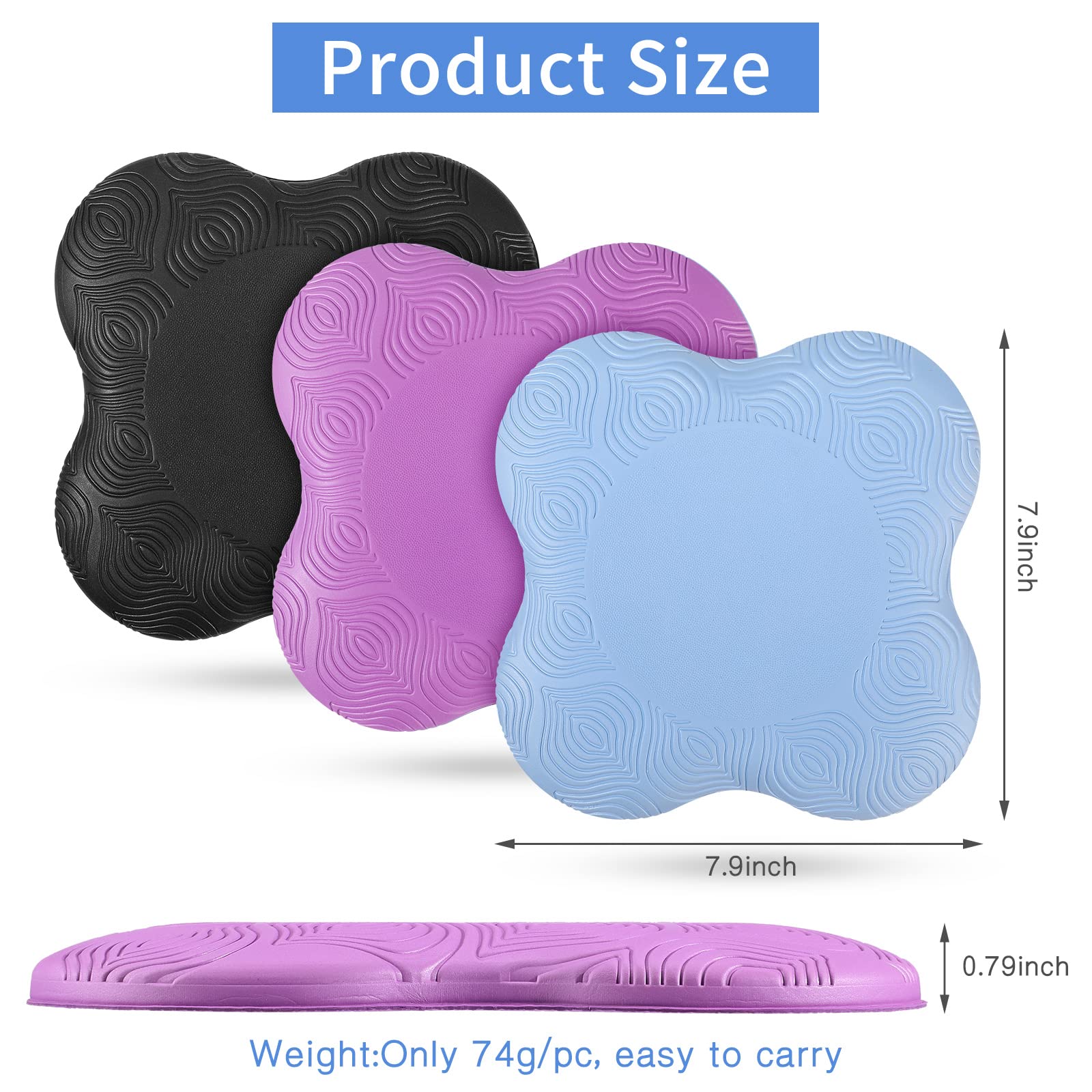 6 Pcs Knee Pads for Yoga Extra Thick Yoga Wrist Pad Yoga Cushion Anti Slip Pilates Support Pad for Men Women Knee Elbow Wrist Hand Exercise Meditation Workout Floor Travel (Blue, Purple, Black)