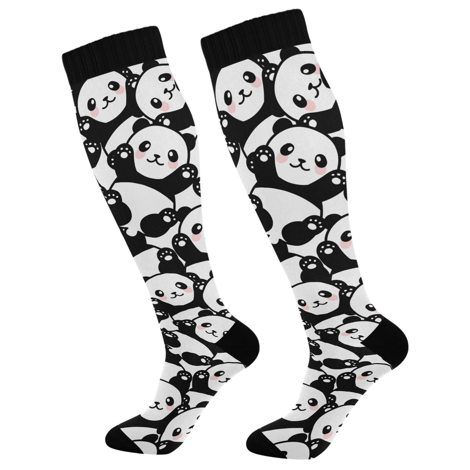 Kigai 1 Pair Cute Panda Compression Socks 20-30mmHg Knee High Women Socks Tube Athletic Stockings for Men Sport Soccer Running Cycling Medical Nurse Winter Travel