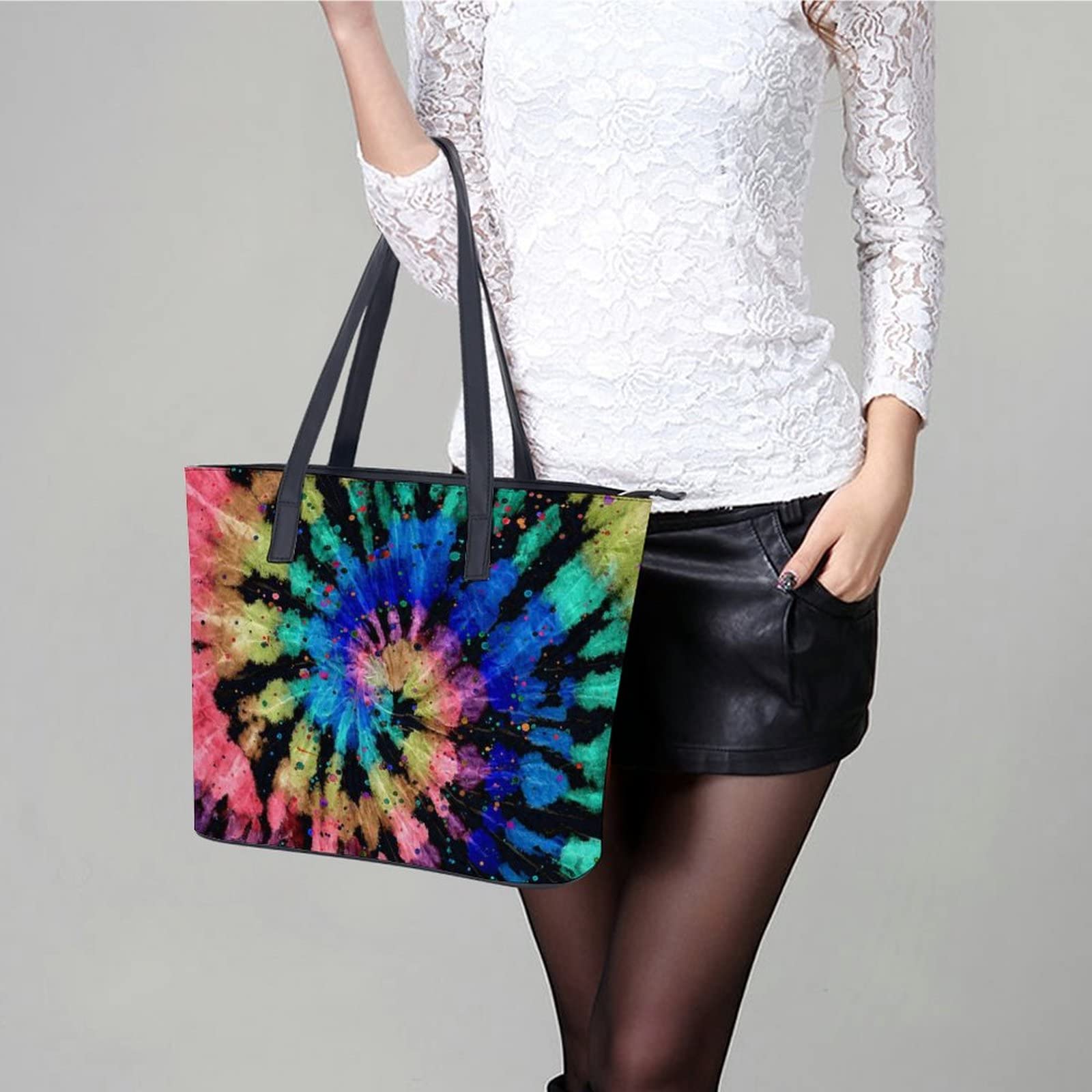 Womens Handbag Tie Dye Pattern Leather Tote Bag Top Handle Satchel Bags For Lady