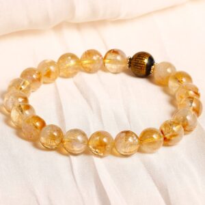 Jewever Geniune Natural Quartz Beaded Bracelet for Women Agate Sutra Beads Amulet Bracelet Stretch Healing Crystals and Gemstones Gifts for Jewelry (Citrine)