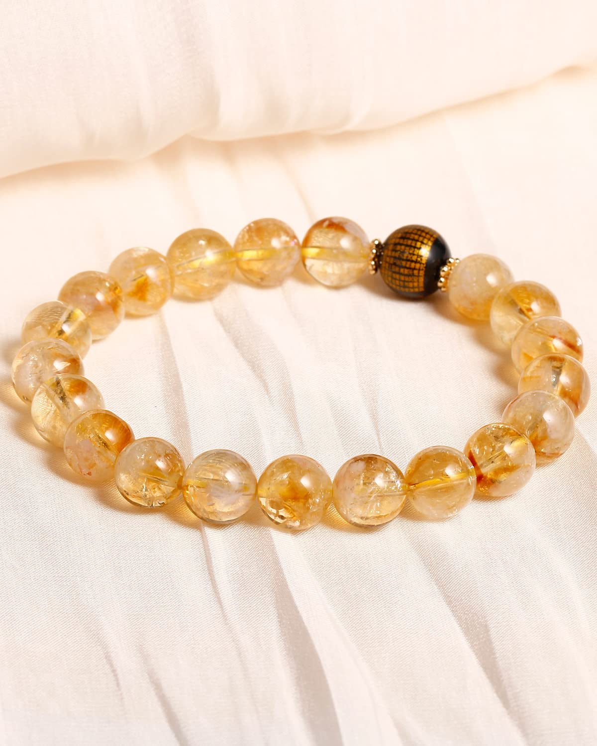 Jewever Geniune Natural Quartz Beaded Bracelet for Women Agate Sutra Beads Amulet Bracelet Stretch Healing Crystals and Gemstones Gifts for Jewelry (Citrine)