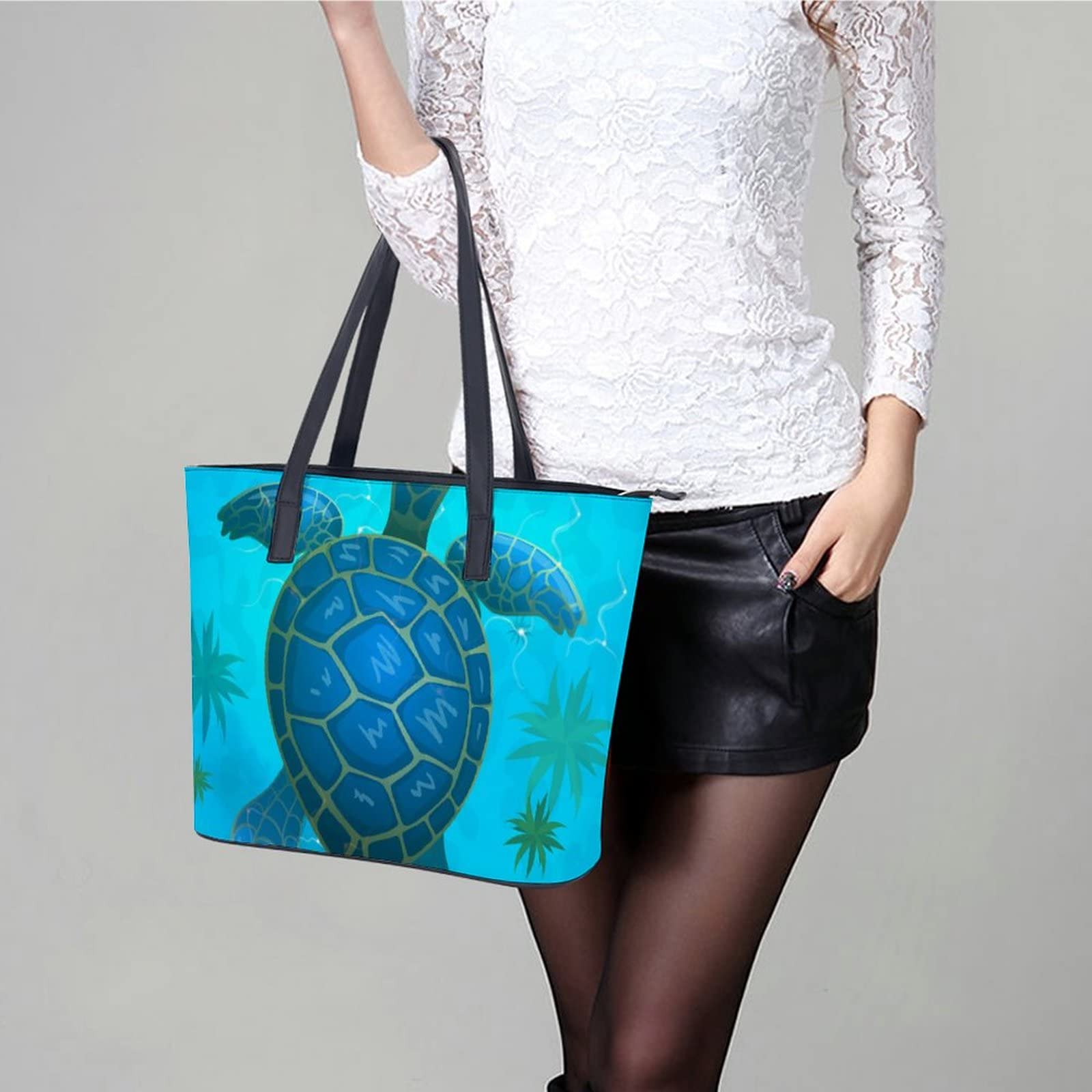 Womens Handbag Sea Turtle Leather Tote Bag Top Handle Satchel Bags For Lady