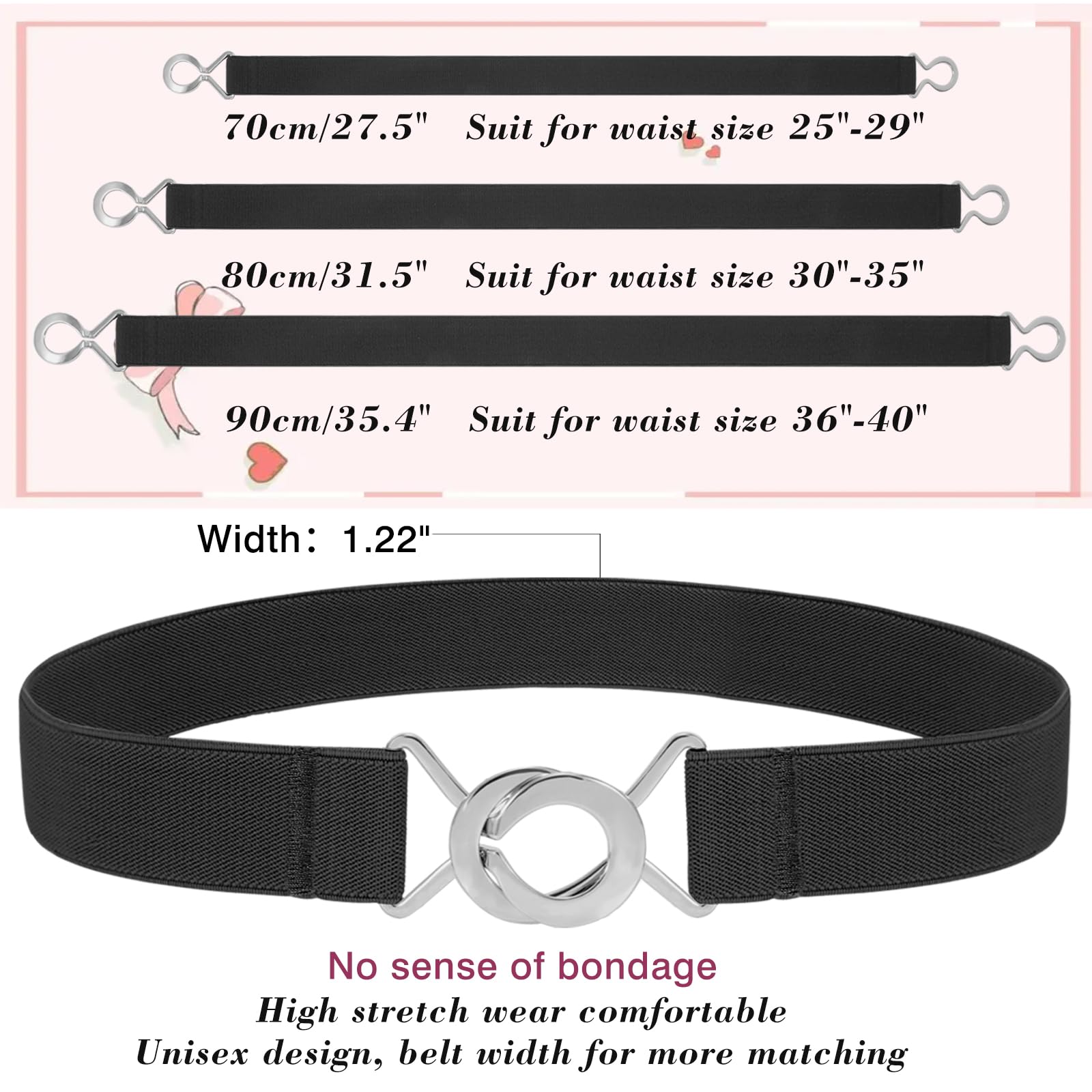 LEACOOLKEY Elastic Skinny Waist Belt for Dress Women Men No Show Stretchy Thin Belt for Jeans Pants Flat Buckle