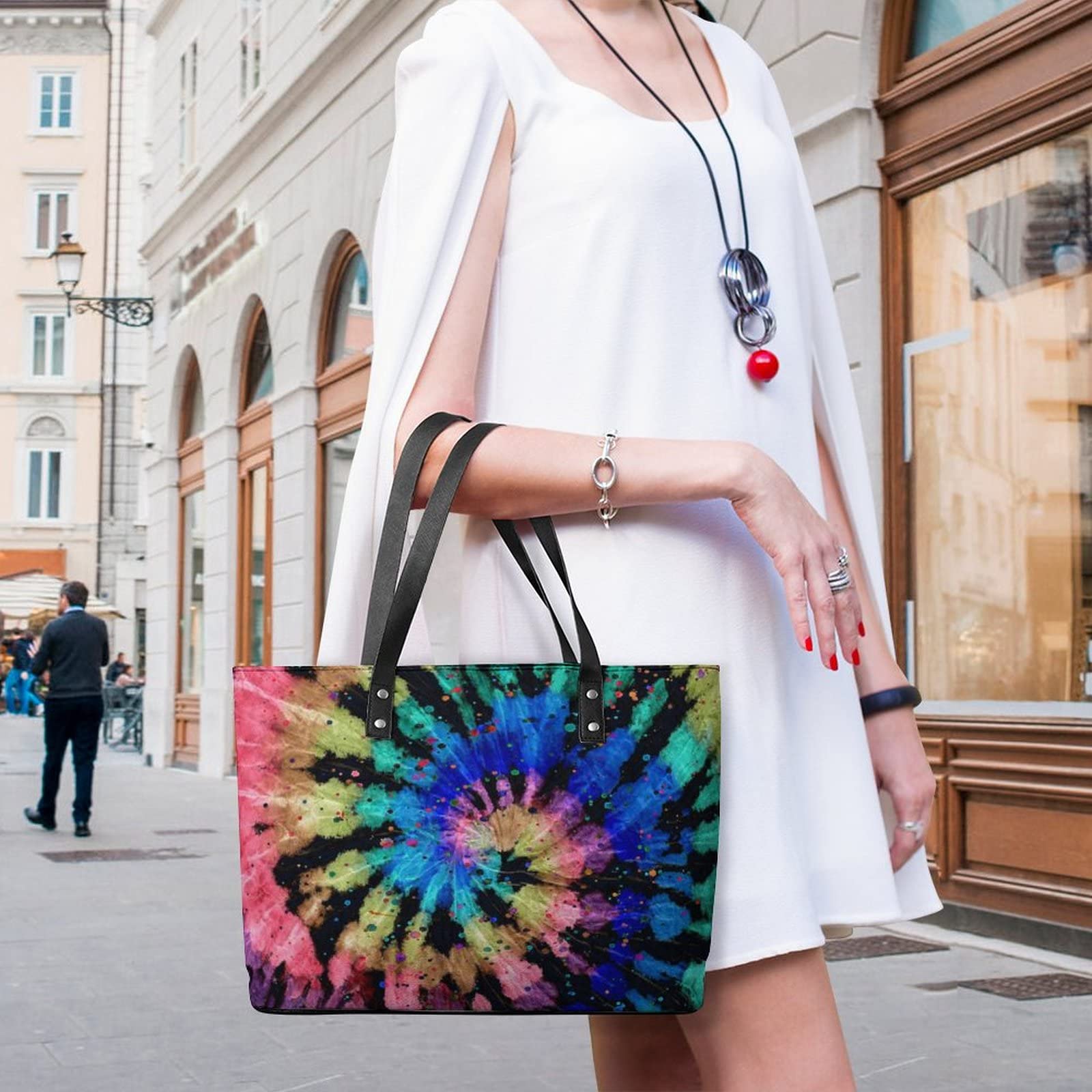 Womens Handbag Tie Dye Pattern Leather Tote Bag Top Handle Satchel Bags For Lady