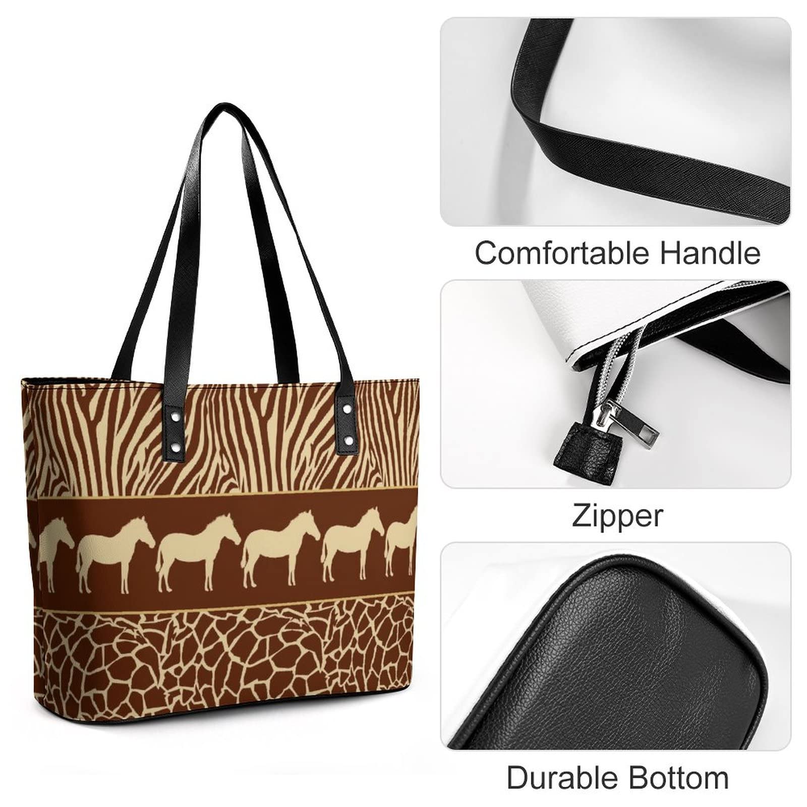 Womens Handbag Animals Horse Giraffe Prints Leather Tote Bag Top Handle Satchel Bags For Lady