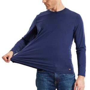 MIER Men Long Sleeve Soft Shirts Stretch Cotton T Shirt Crew Neck Classic Work Casual Tees Shirt, Dark Blue, Medium