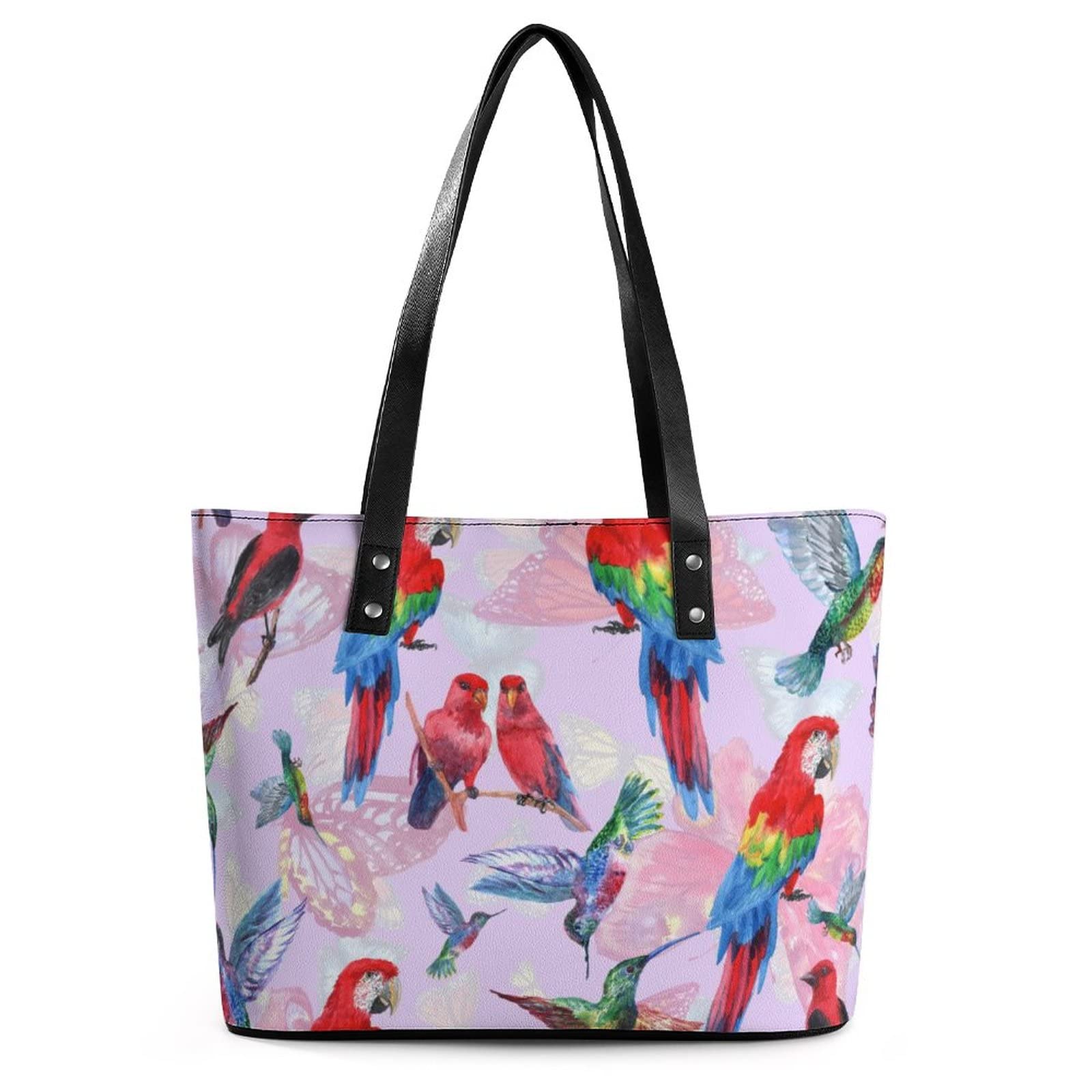 Womens Handbag Hummingbird Parrots Leather Tote Bag Top Handle Satchel Bags For Lady