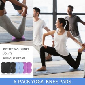 6 Pcs Knee Pads for Yoga Extra Thick Yoga Wrist Pad Yoga Cushion Anti Slip Pilates Support Pad for Men Women Knee Elbow Wrist Hand Exercise Meditation Workout Floor Travel (Blue, Purple, Black)