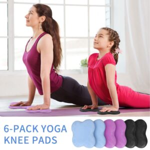 6 Pcs Knee Pads for Yoga Extra Thick Yoga Wrist Pad Yoga Cushion Anti Slip Pilates Support Pad for Men Women Knee Elbow Wrist Hand Exercise Meditation Workout Floor Travel (Blue, Purple, Black)