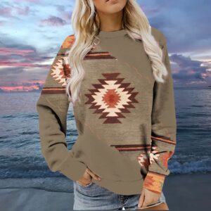 Womens Aztec Print Sweatshirts, Aztec Sweatshirt for Women, Long Sleeve Crewneck Retro Western Ethnic Pullover Tops Ladies Loose Fit Geometric Printed Casual Blouse Shirts