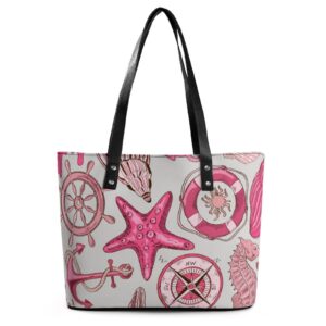 womens handbag sea wheel anchor starfish pattern leather tote bag top handle satchel bags for lady