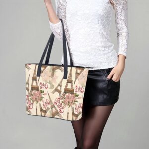 Womens Handbag Eiffel Tower With Flowers Leather Tote Bag Top Handle Satchel Bags For Lady