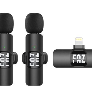 FAZFACTORY Wireless Lavalier Mini Microphone for iPhone - 2 Wireless Microphones - Clip On Plug and Play - Auto Sync - No App Required - Premium Noise Cancelling - Crisp and Sharp Recording