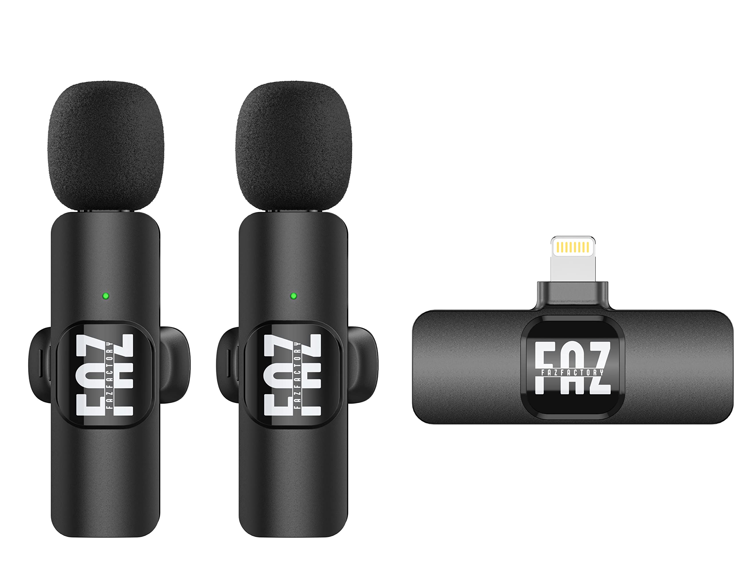 FAZFACTORY Wireless Lavalier Mini Microphone for iPhone - 2 Wireless Microphones - Clip On Plug and Play - Auto Sync - No App Required - Premium Noise Cancelling - Crisp and Sharp Recording