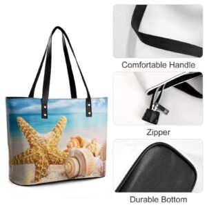 Womens Handbag Starfish And Seashells Leather Tote Bag Top Handle Satchel Bags For Lady