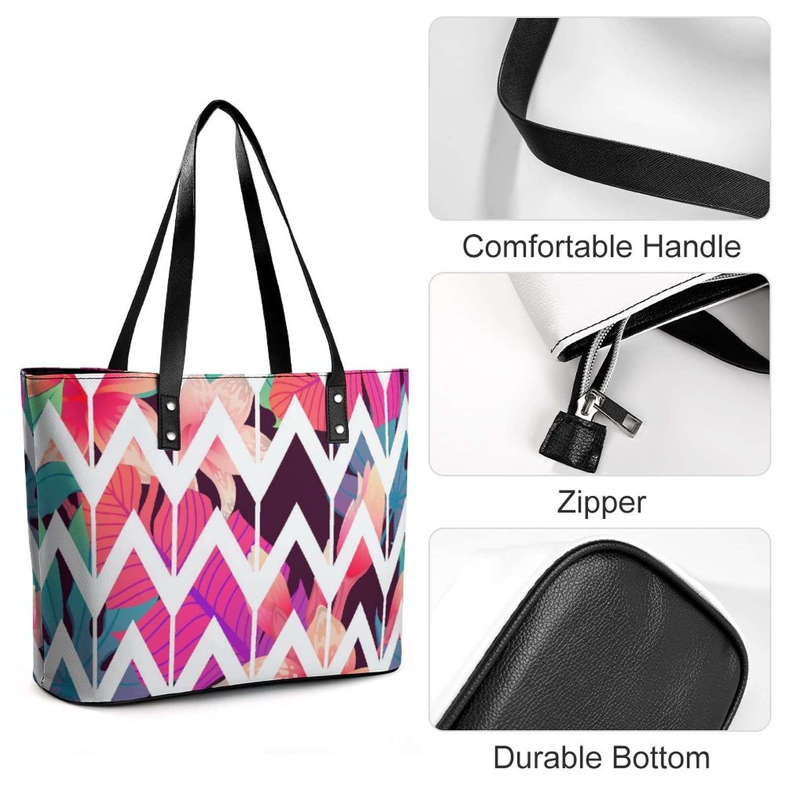 Womens Handbag Colorful Leaves Stripes Leather Tote Bag Top Handle Satchel Bags For Lady