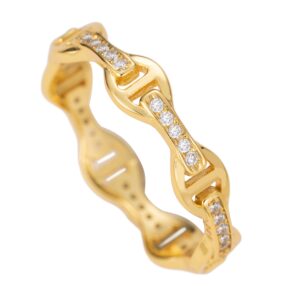 925 sterling silver 18k gold plated cubic zirconia maritime mariner anchor chain link stackable ring wedding band, nickle free hypoallergenic for sensitive skin, with gift box (5, yellow gold)