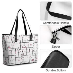 Womens Handbag Cats Doodles Pattern Leather Tote Bag Top Handle Satchel Bags For Lady