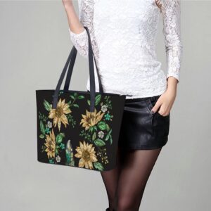 Womens Handbag Sunflowers Amd Butterfly Leather Tote Bag Top Handle Satchel Bags For Lady