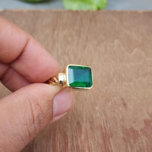 Gold Emerald Statement Ring, 925 Solid Sterling Silver Ring, Square Emerald Signet Ring, Women Ring, Men Ring, Gift Ring, Green Gemstone Ring (Sterling Silver, 8)