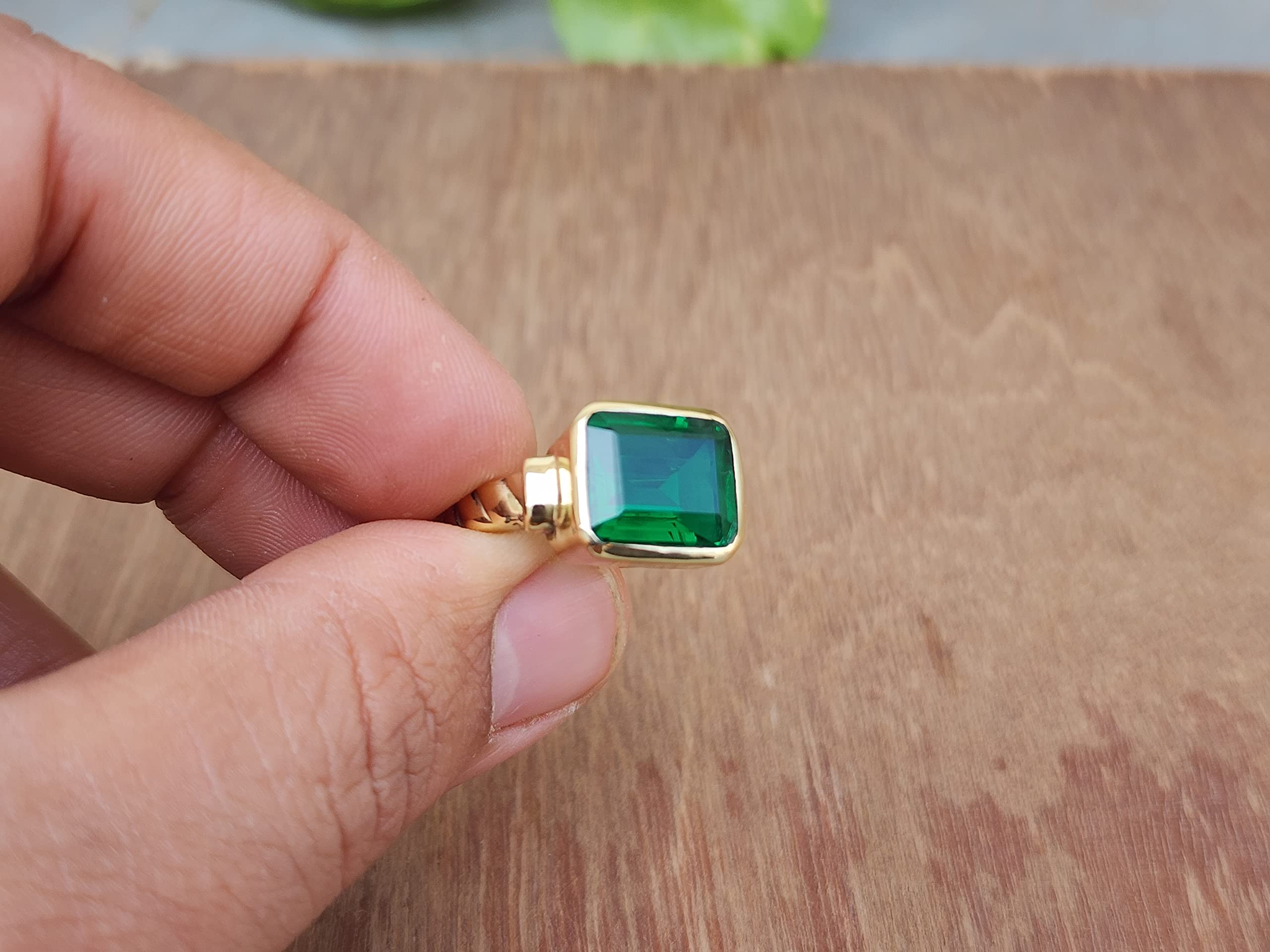 Gold Emerald Statement Ring, 925 Solid Sterling Silver Ring, Square Emerald Signet Ring, Women Ring, Men Ring, Gift Ring, Green Gemstone Ring (Sterling Silver, 8)