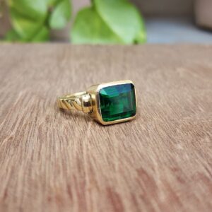 Gold Emerald Statement Ring, 925 Solid Sterling Silver Ring, Square Emerald Signet Ring, Women Ring, Men Ring, Gift Ring, Green Gemstone Ring (Sterling Silver, 8)