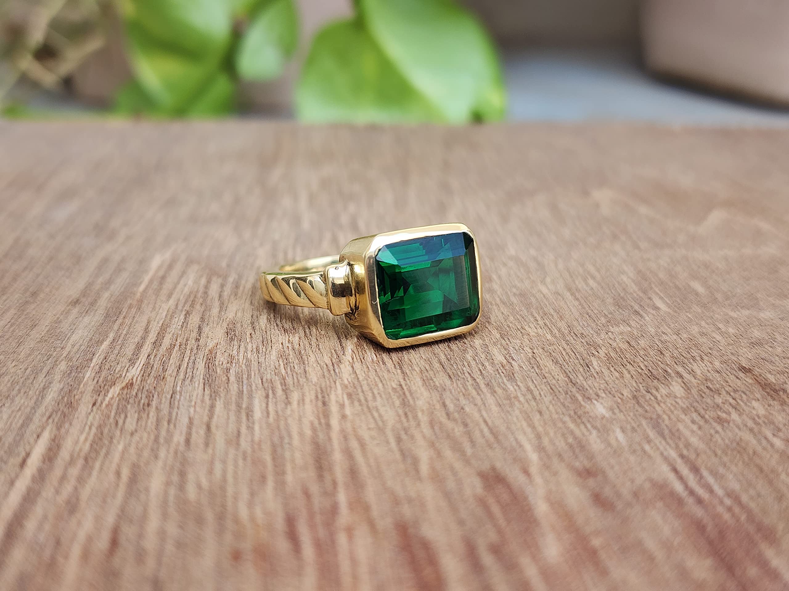 Gold Emerald Statement Ring, 925 Solid Sterling Silver Ring, Square Emerald Signet Ring, Women Ring, Men Ring, Gift Ring, Green Gemstone Ring (Sterling Silver, 8)