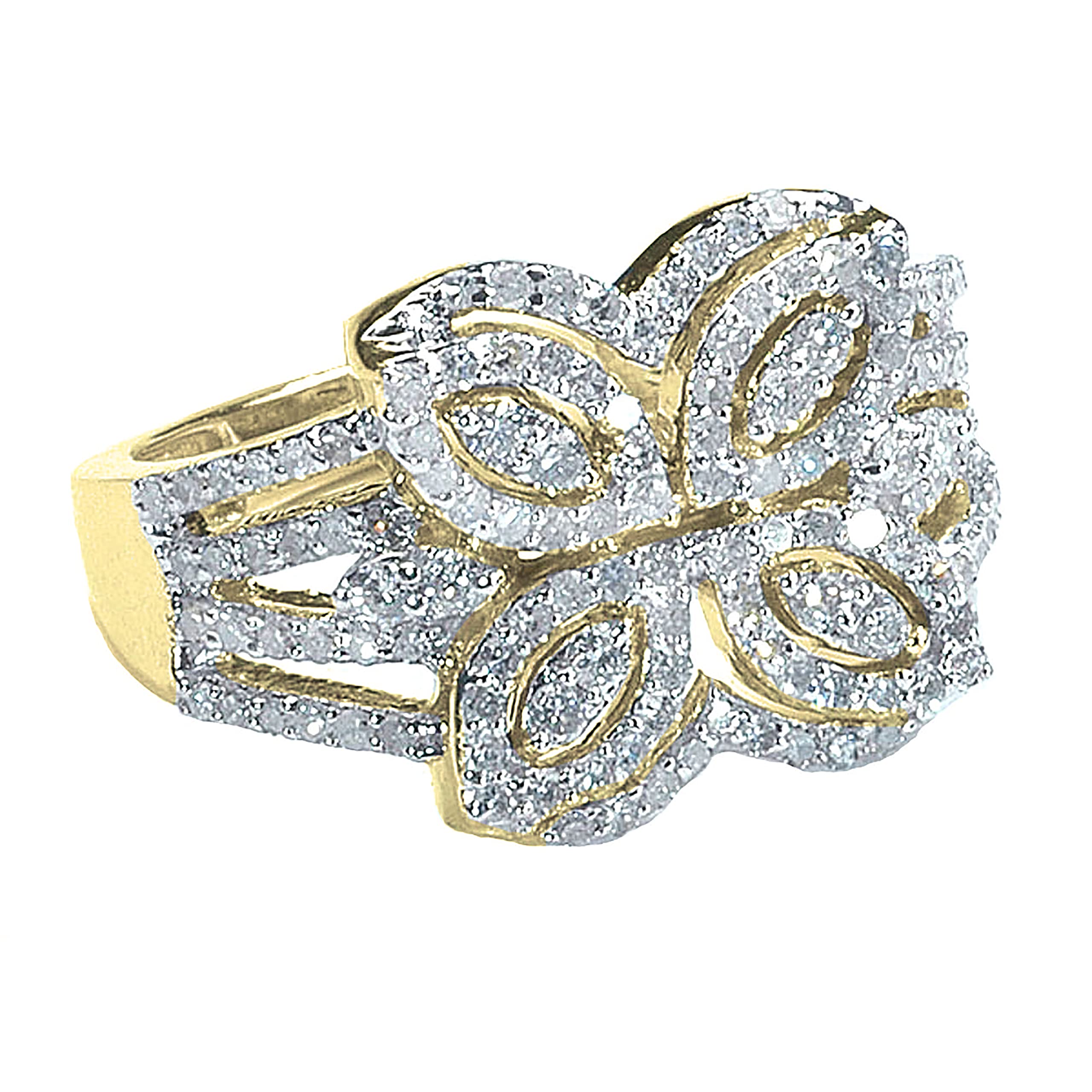 Dazzlingrock Collection Round White Diamond Marquise Butterfly Cluster Split Shank Cocktail Ring for Women (1.00 ctw) in 18K Yellow Gold, Size 8